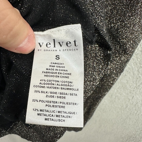 Velvet Sweater Womens S Metallic Black Silver Lurex Silk Blend Party Glam Boho - Picture 5 of 7